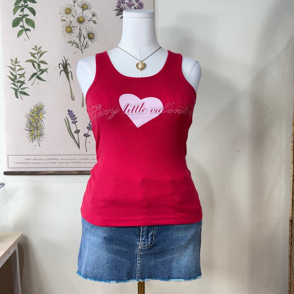 Y2k Victorias Secret Sexy Little Thing Valentine Ribbed Tank Romantic McBling S